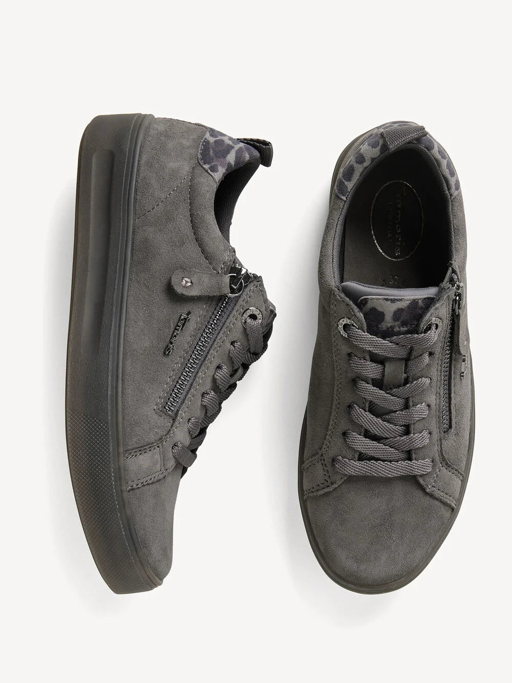 Tamaris Women's 8-83707-42 Suede Leather Lace-Up Sneakers Anthracite Grey