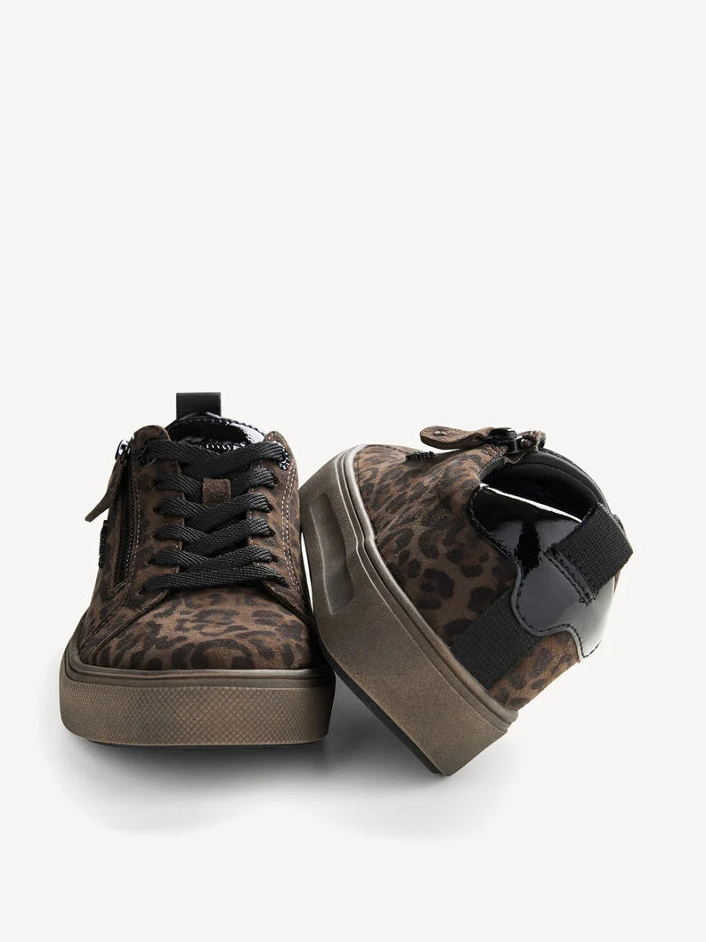 Tamaris Women's 8-83707-42 Leather Lace-Up Sneakers Dark Leopard