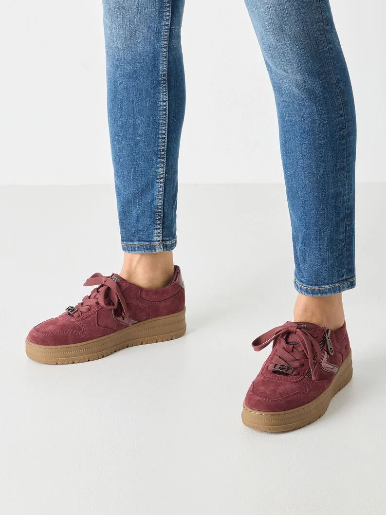 Tamaris Women's 8-83707-42 Leather Lace-Up Sneakers Merlot Red