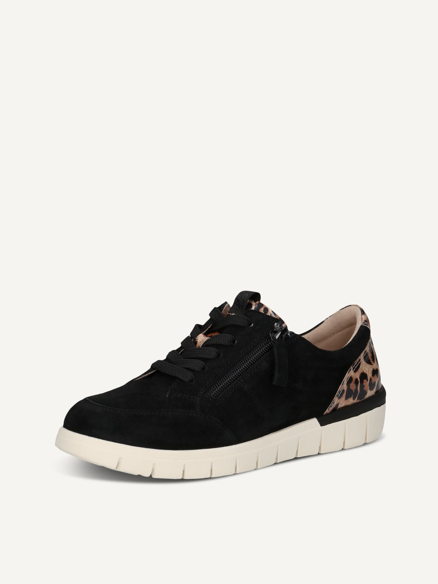 Caprice Women's 9-23610-45 Leather Lace-Up Sneaker Shoes Black Leopard