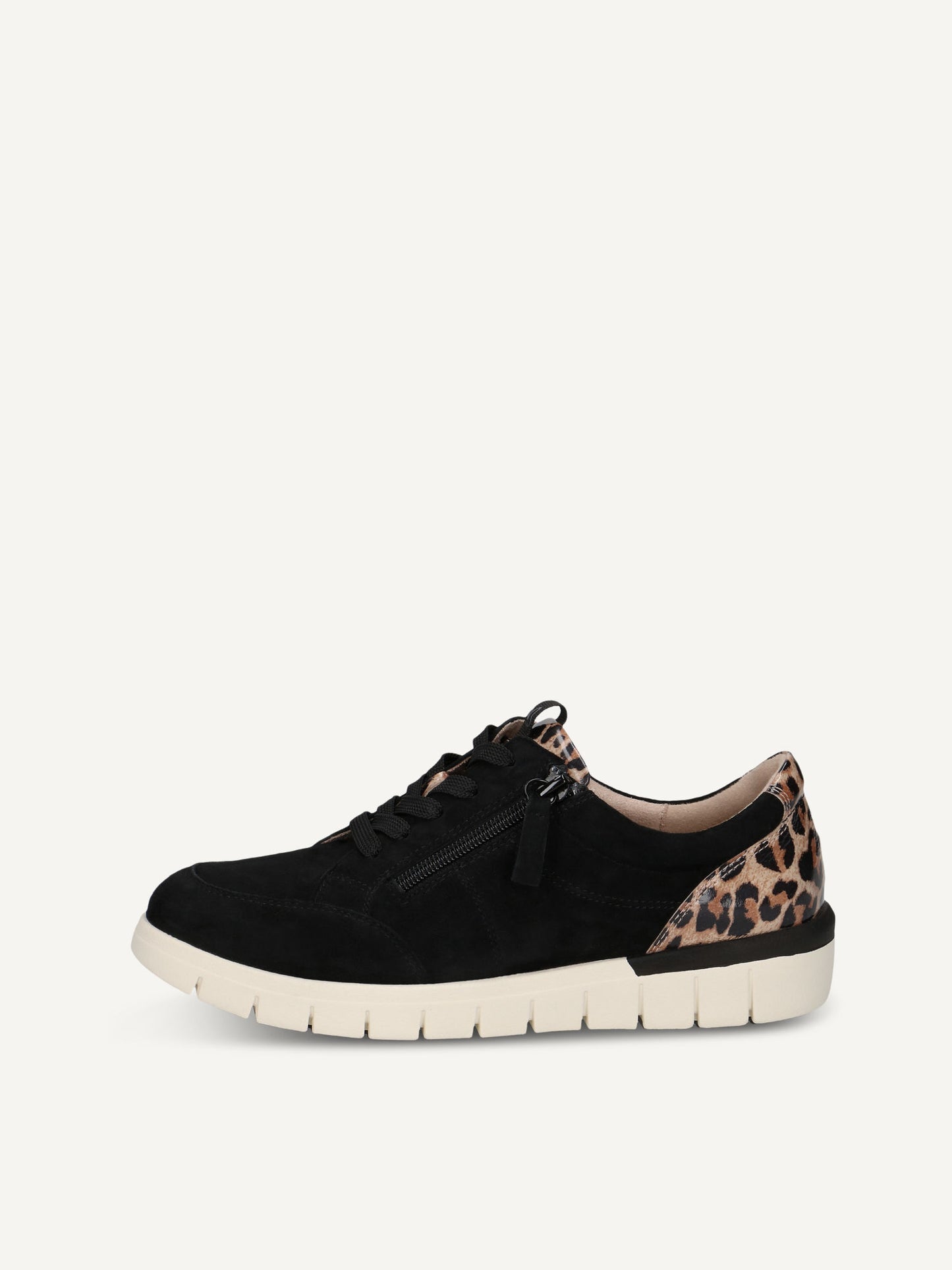 Caprice Women's 9-23610-45 Leather Lace-Up Sneaker Shoes Black Leopard