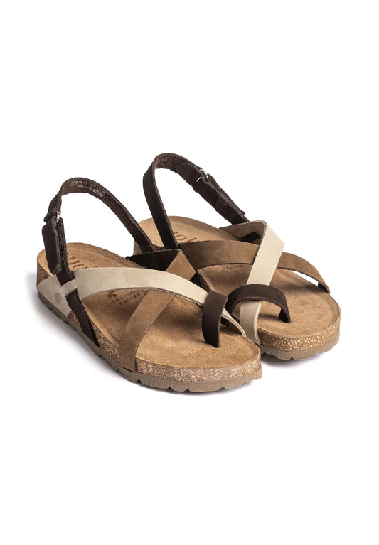 Yokono Women's JERBA-718 Leather Flat Sandals Multi-Brown