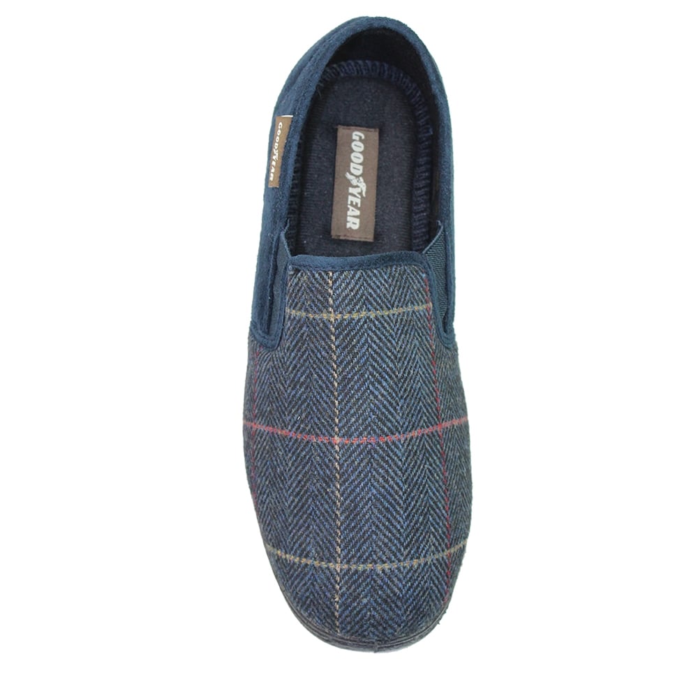 Lunar Men's Lazy Dogz KMD106BL Harrison II Tweed Full Slippers Navy Blue