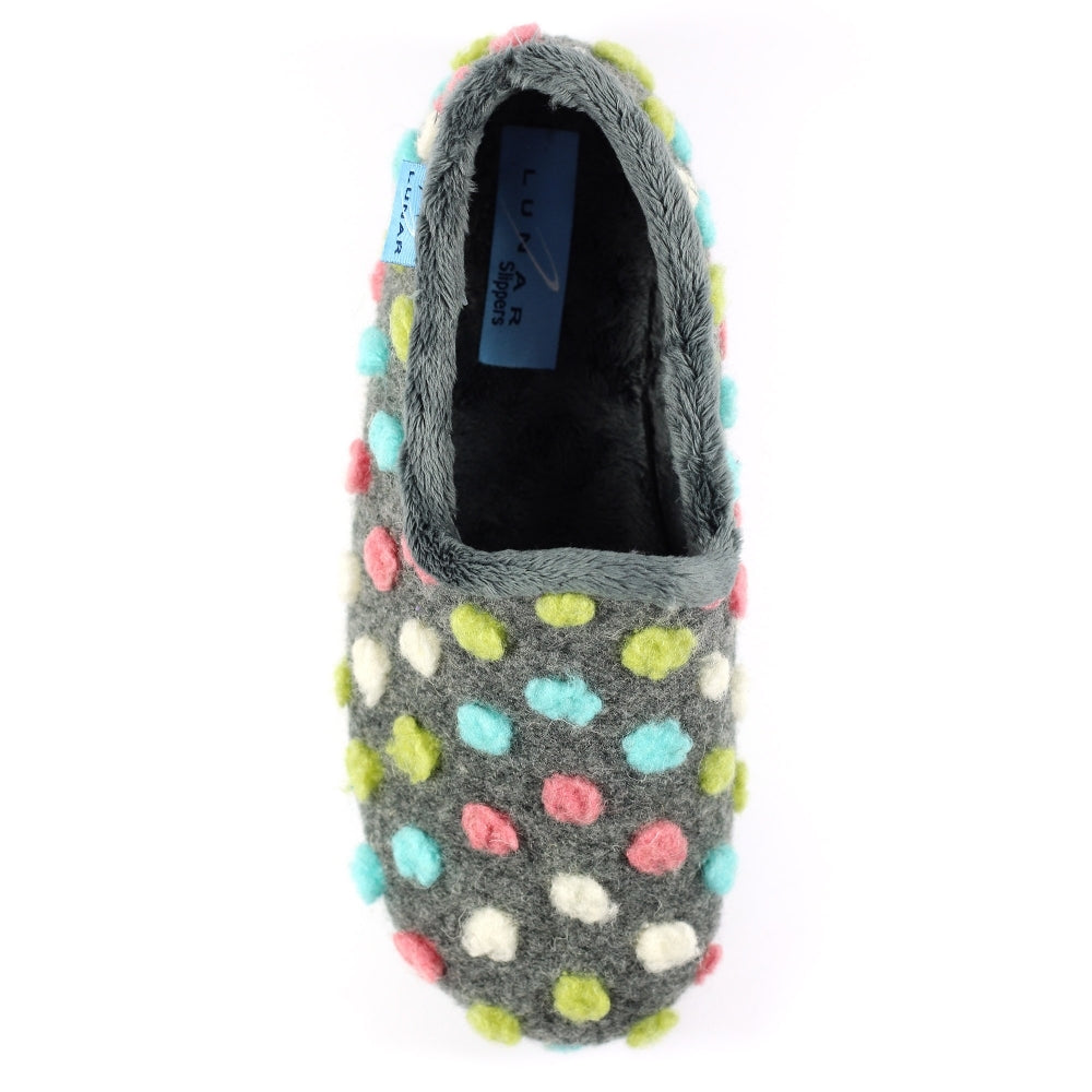 Lunar Women's KLA125 Helix Polka Dot Slippers Grey