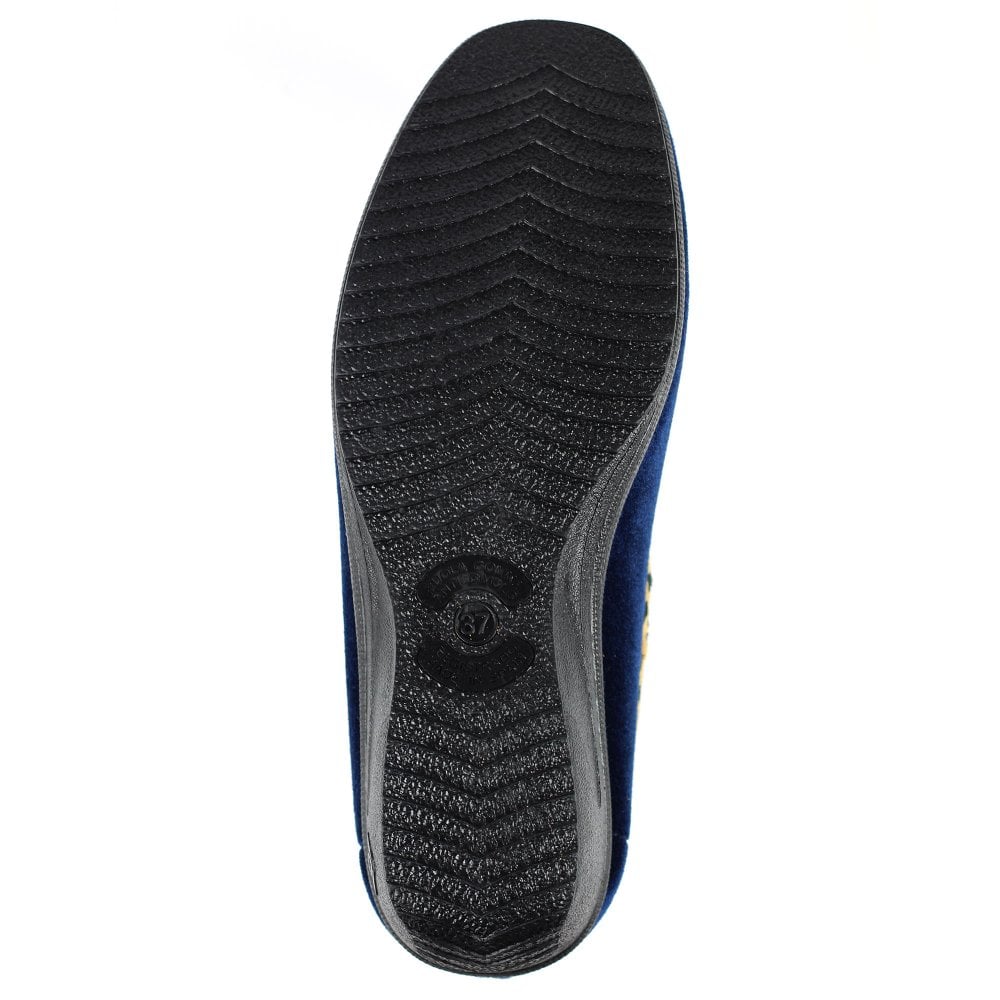 Lunar Women's KLA005 Paloma Ocelot Trim Slippers Navy Blue