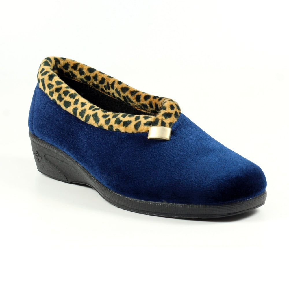 Lunar Women's KLA005 Paloma Ocelot Trim Slippers Navy Blue