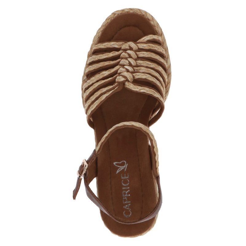Caprice Women's 9-28304-42 Leather Wedge Heel Sandals Cognac Brown