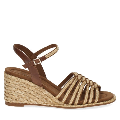 Caprice Women's 9-28304-42 Leather Wedge Heel Sandals Cognac Brown