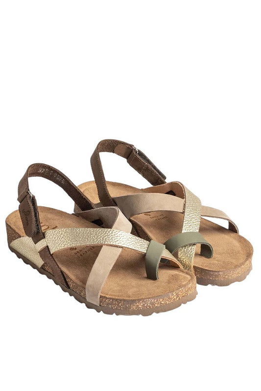 Yokono Women's Jerba 718 Leather Flat Sandals in Olive - Multi