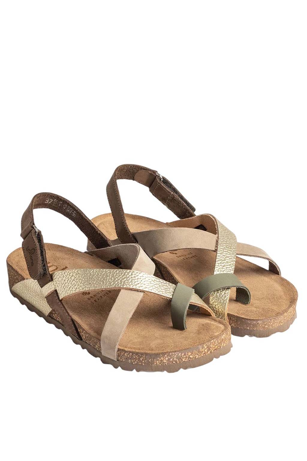 Yokono Women's Jerba 718 Leather Flat Sandals in Olive - Multi