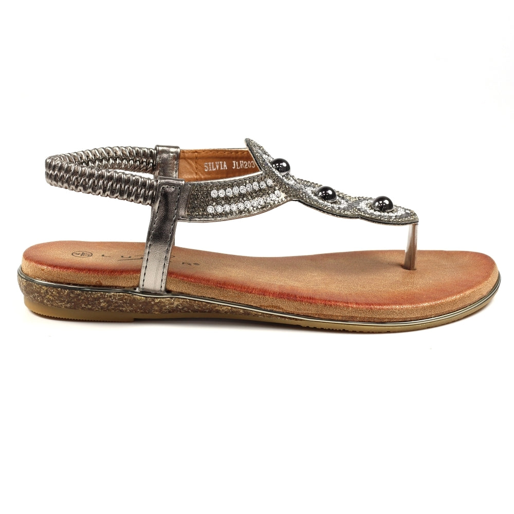 Lunar Women's JLH203 Silvia Toe Post Sandals Pewter Grey