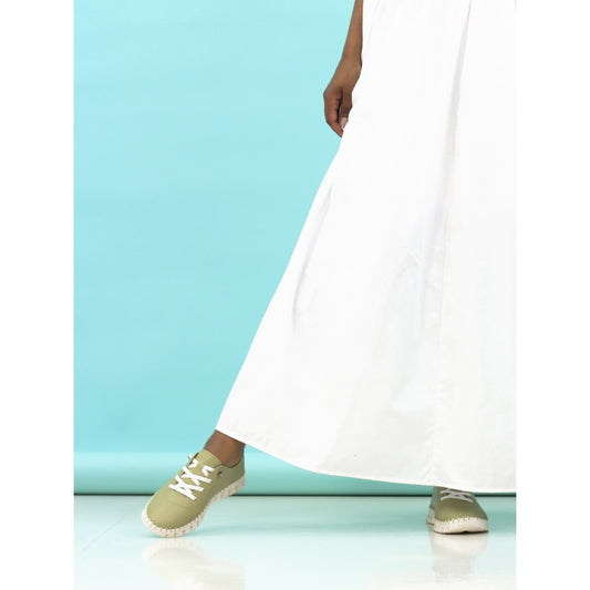 Lunar Women's FLE046 St Austell Leather Plimsoll Shoes Khaki Green