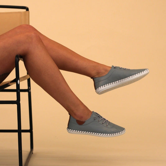 Lunar Women's FLE030 St Ives Leather Plimsoll Shoes Mid Blue