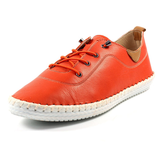 Lunar Women's FLE030 St Ives Leather Plimsoll Shoes Orange