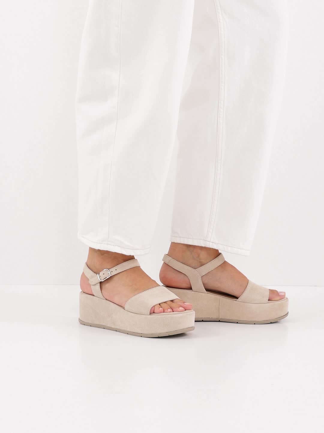 Tamaris Women's 1-28020-42 Wedge Suede Leather Sandals Ivory