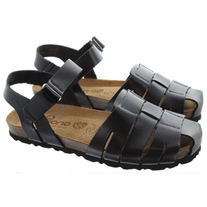 Yokono Women's Villa 256 Leather Flat Sandals Black
