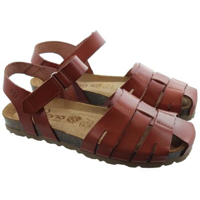 Yokono Women's Villa 256 Leather Flat Sandals Neuz Brown