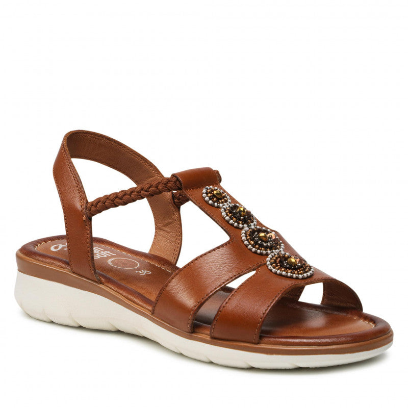 Ara Women's 12-23614 Nappa Wedge Heel Sandals Cognac Brown