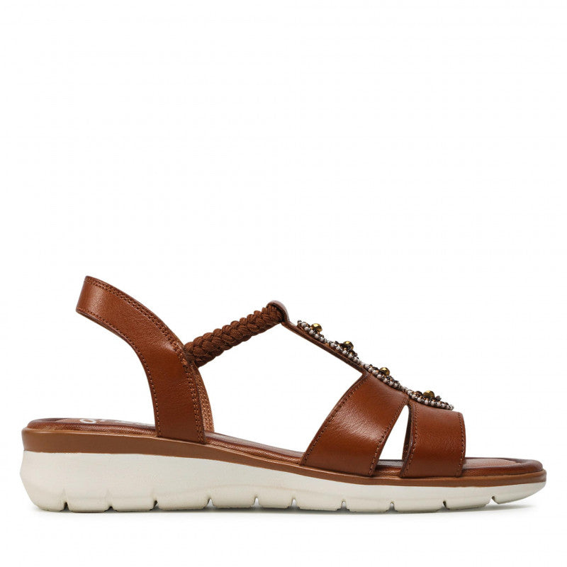 Ara Women's 12-23614 Nappa Wedge Heel Sandals Cognac Brown