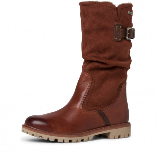 Tamaris Women's 1-26436-25 Leather Buckle Boots Brandy