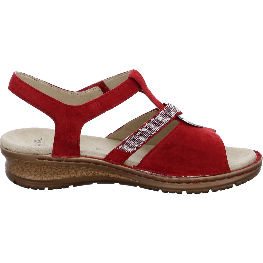 Ara Women's Hawaii 12-27272 Suede Wedge Heel Sandals Flame Red