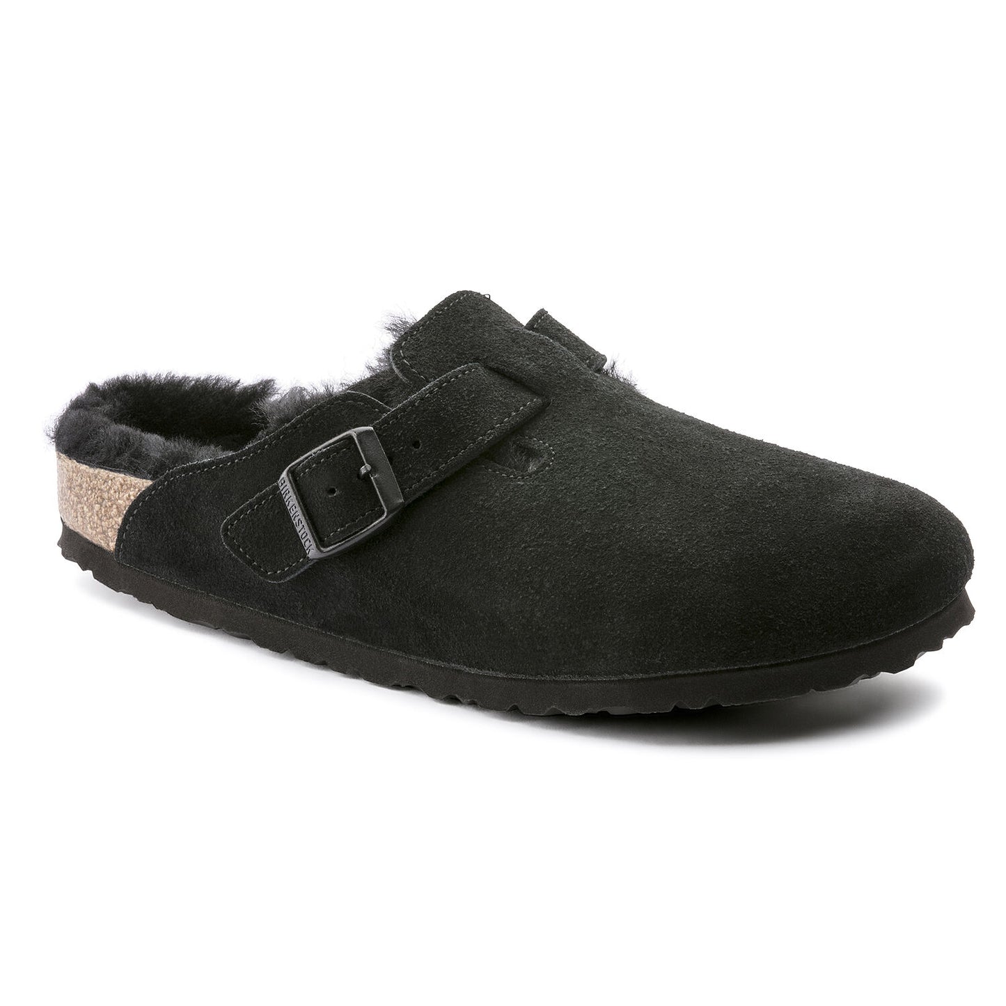 Birkenstock Women's Boston Suede Leather Shearing Clogs Black