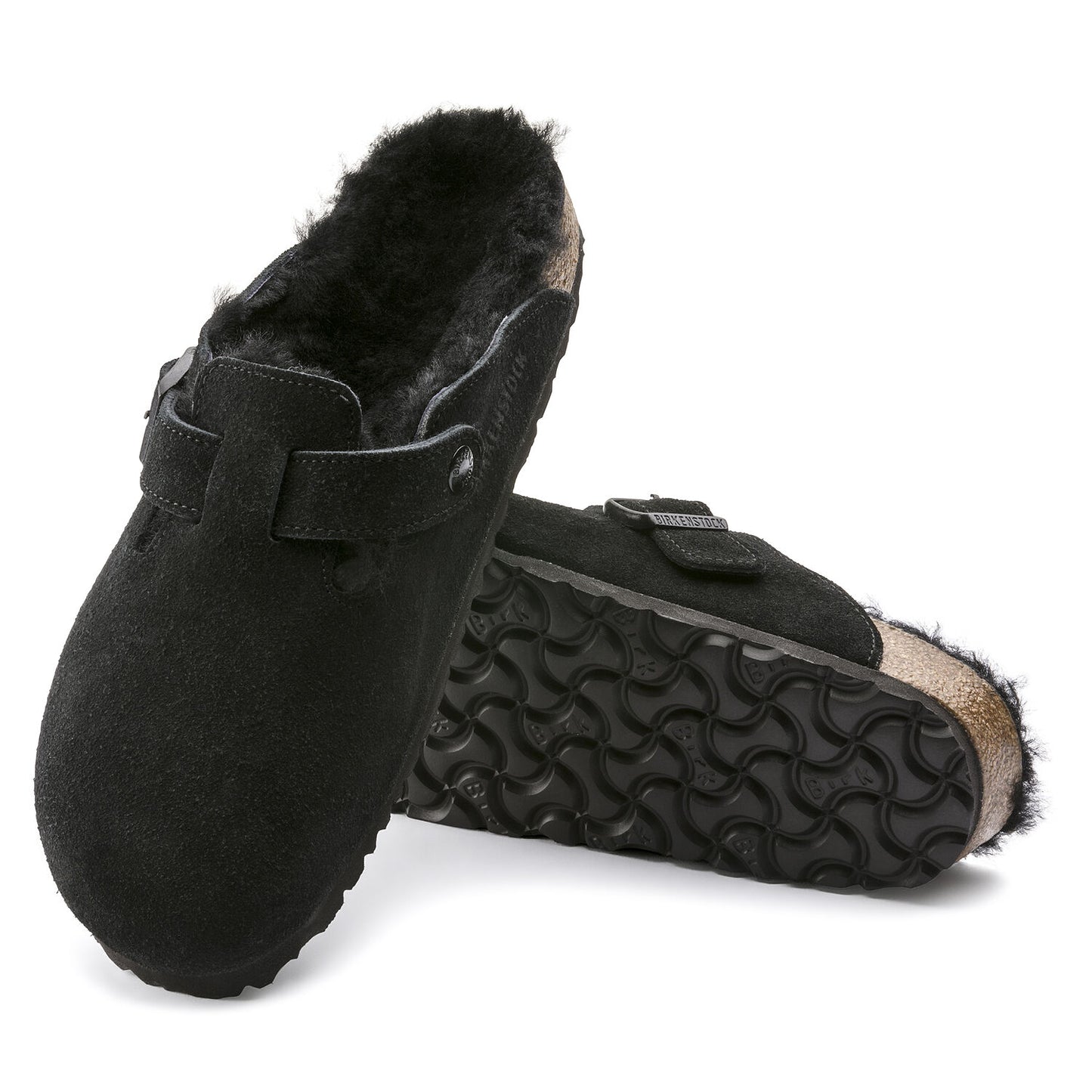 Birkenstock Women's Boston Suede Leather Shearing Clogs Black