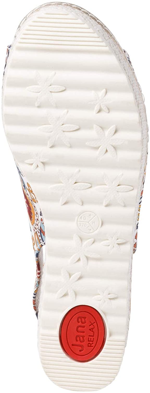 Jana Women's 29600-26 Leather Wedge Sandals White Floral