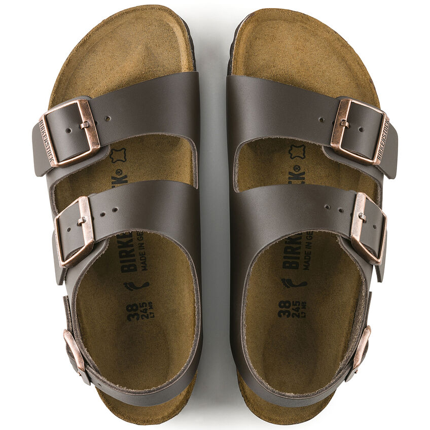 Birkenstock Unisex Milano Natural Leather Regular Fit Sandals Dark Brown
