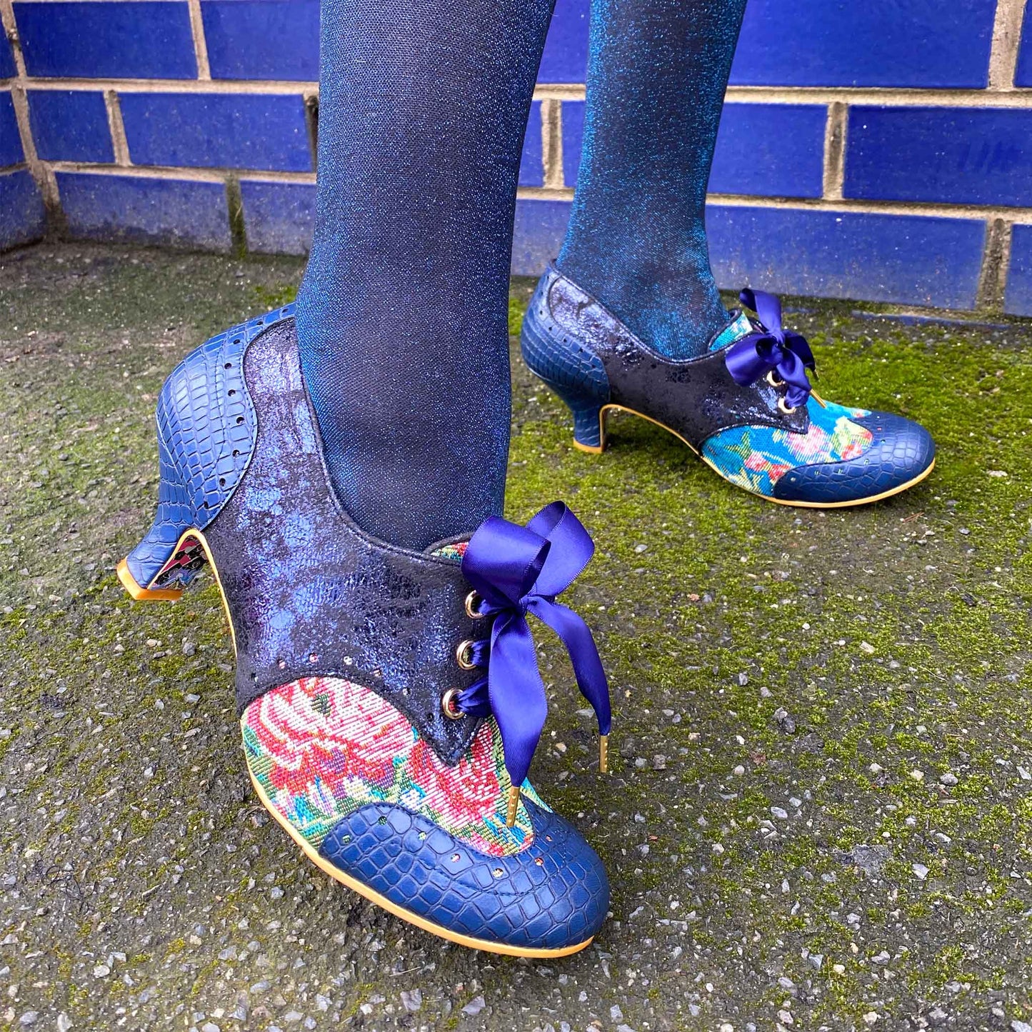 Irregular Choice Women's 4136-82 Cobbles Lace-Up Heel Shoes Blue Floral