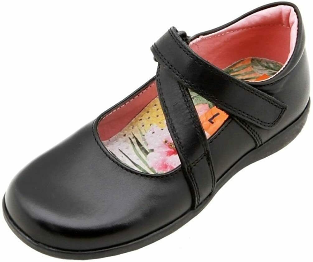 Petasil Childrens Girls Beth Leather School Shoes Black