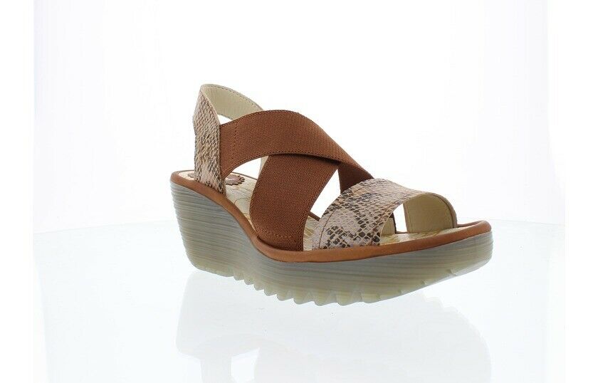Fly London Women's Yaji888Fly Leather Platform Strap Sandals Snake / Janeda Tan