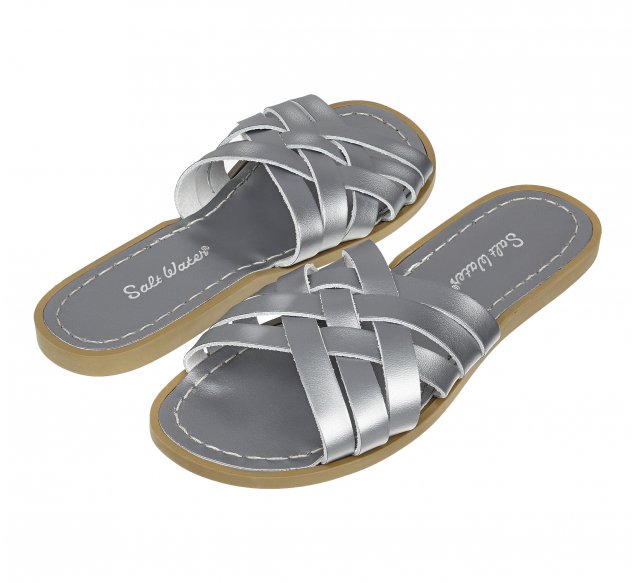 Salt-Water Adults Retro Slide Leather Sandals Pewter Grey
