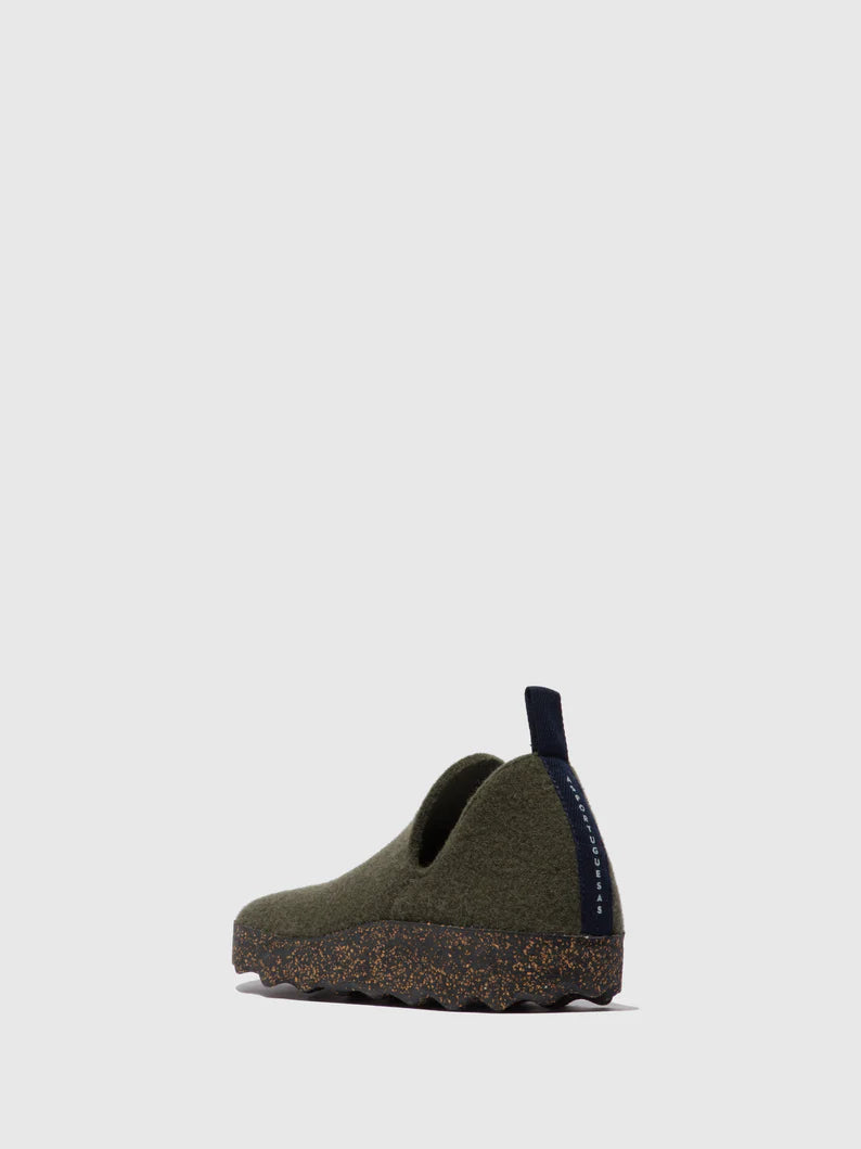 AsPortuguesas Womens City L Elasticated Slip-On Shoes Tweed/Felt Military Green