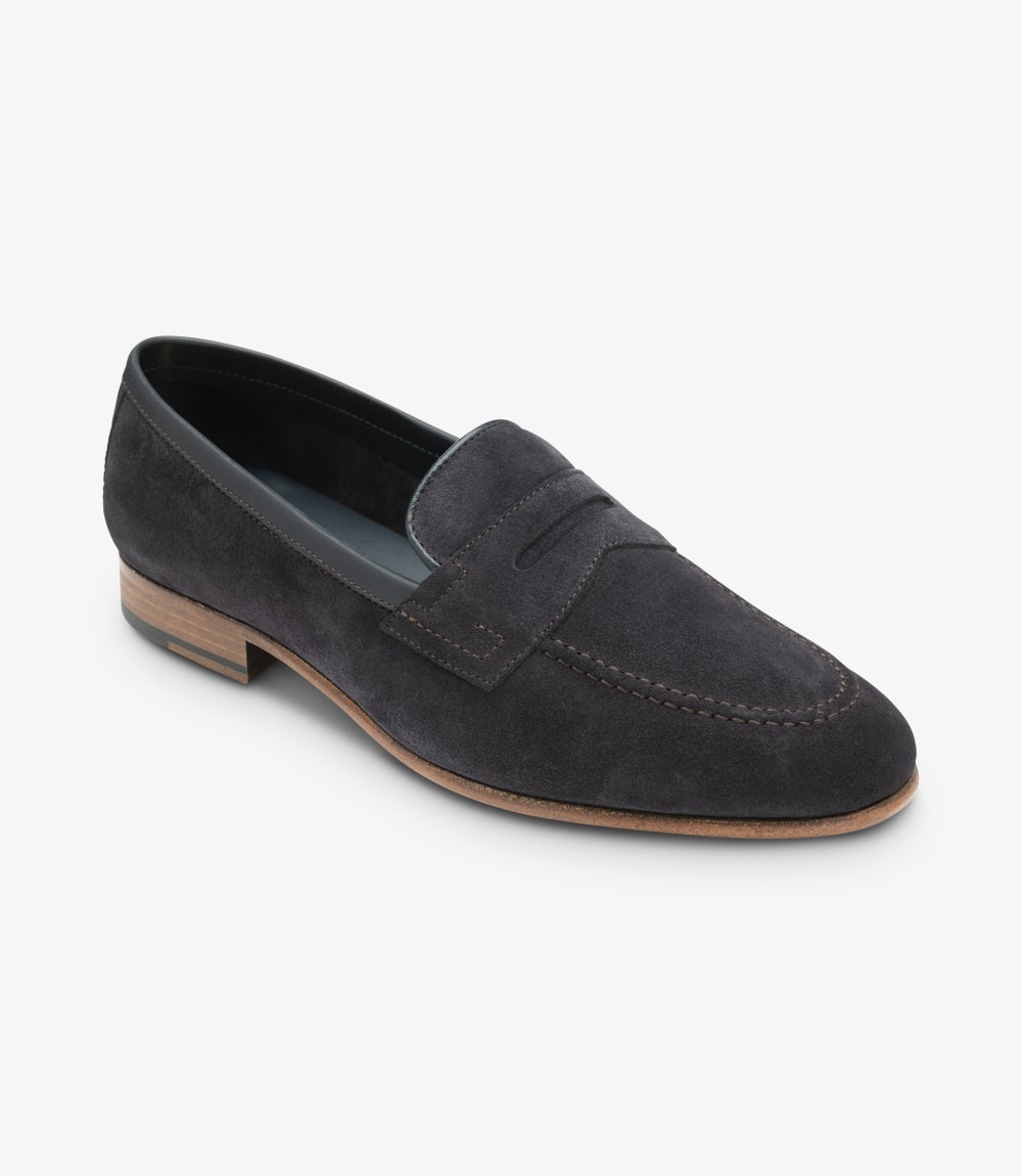 Loake Men's Darwin Leather Loafer Shoes Navy Blue Suede