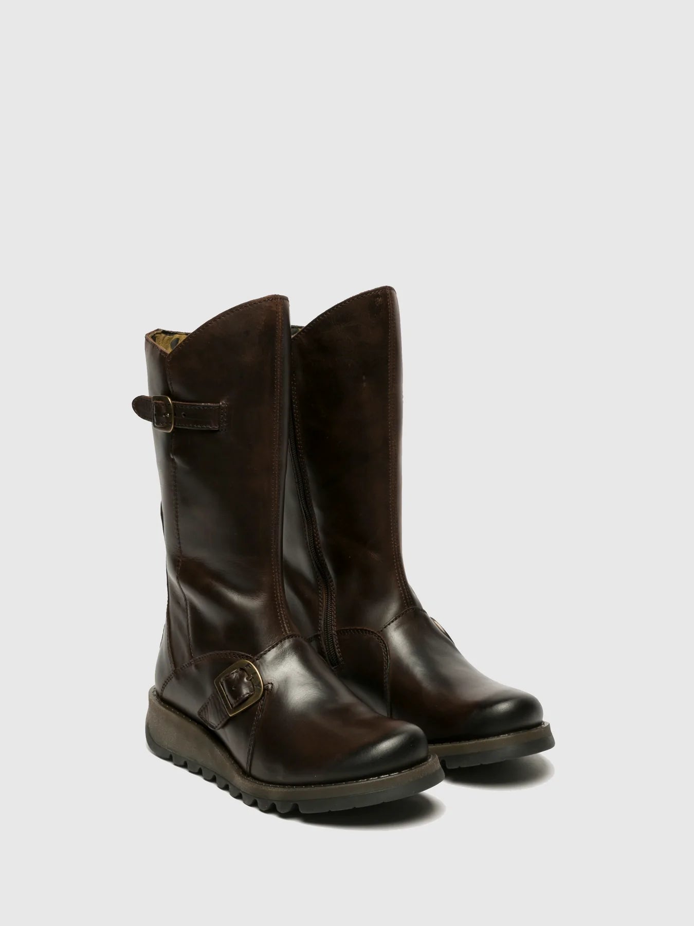 Fly London Women's MES 2 Leather Buckle Boots Dark Brown