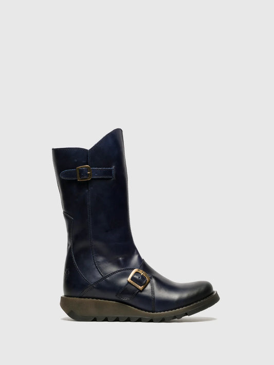 Fly London Women's MES 2 Leather Buckle Boots Blue