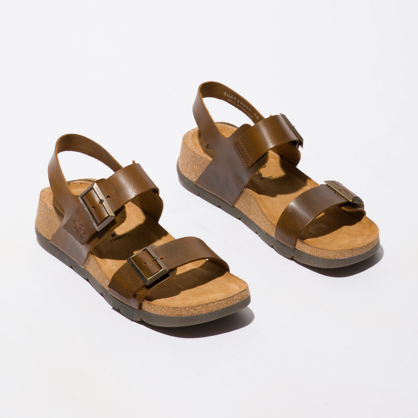 Fly London Women's CEKE722FLY Leather Buckle Sandals Camel Brown