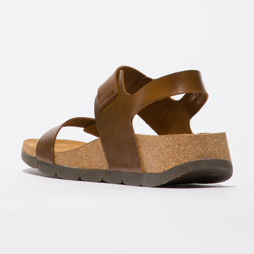 Fly London Women's CEKE722FLY Leather Buckle Sandals Camel Brown