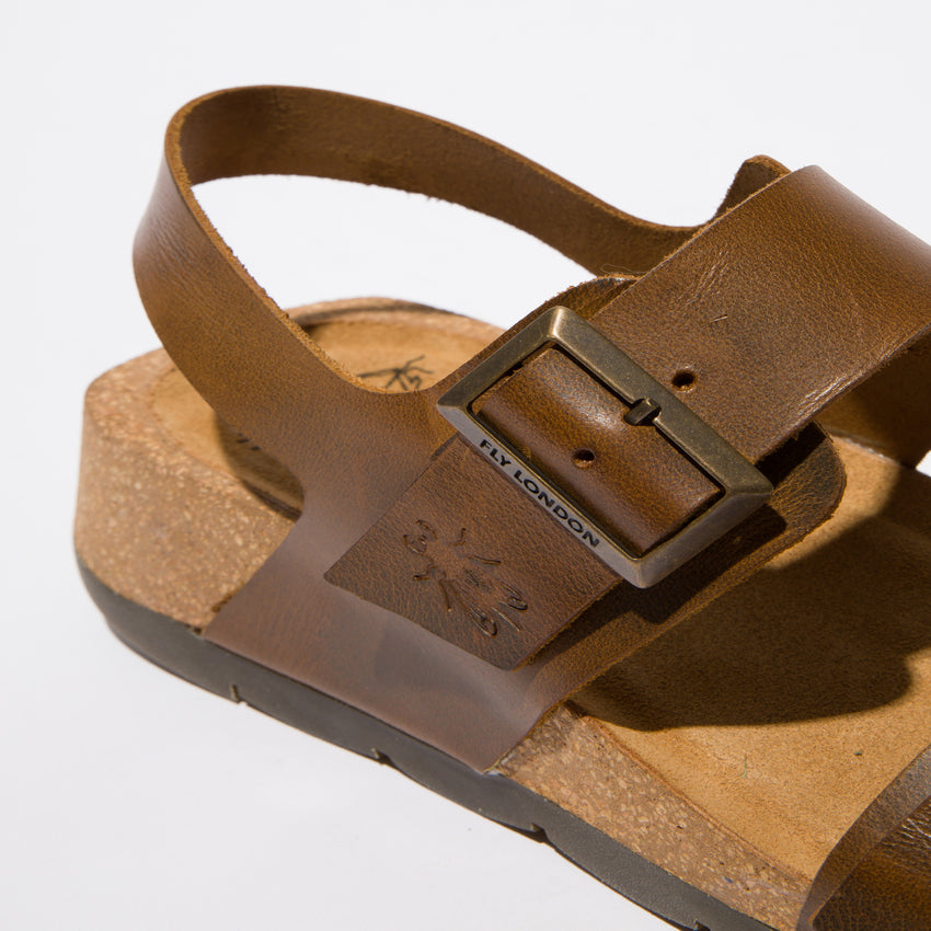 Fly London Women's CEKE722FLY Leather Buckle Sandals Camel Brown
