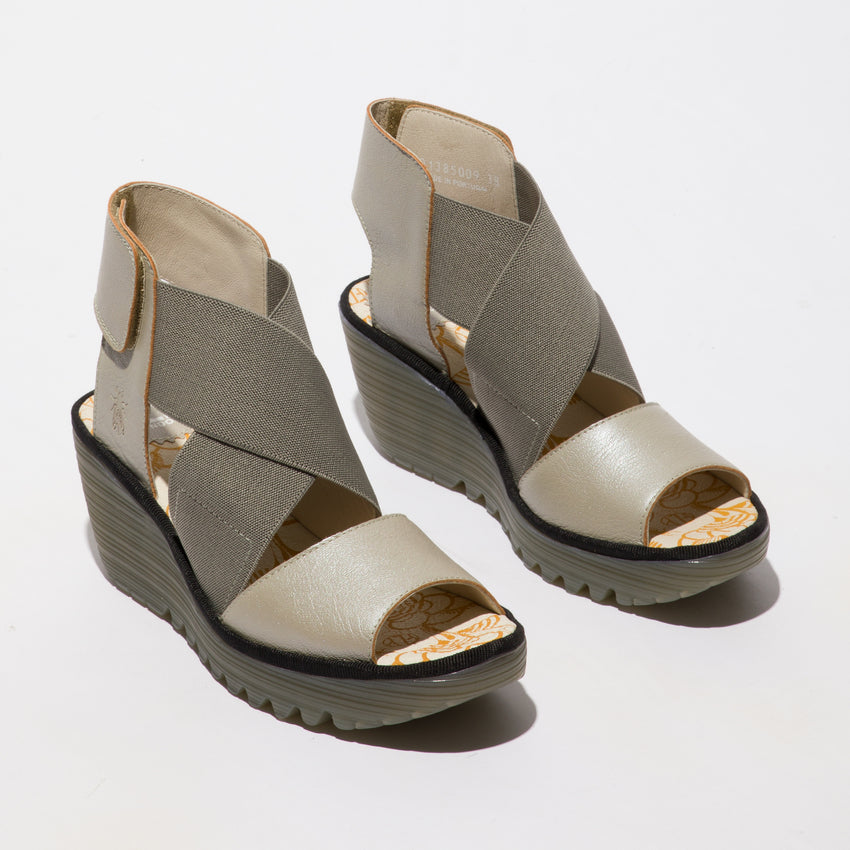 Fly London Women's YUBA385FLY Leather Crossover Sandals Silver