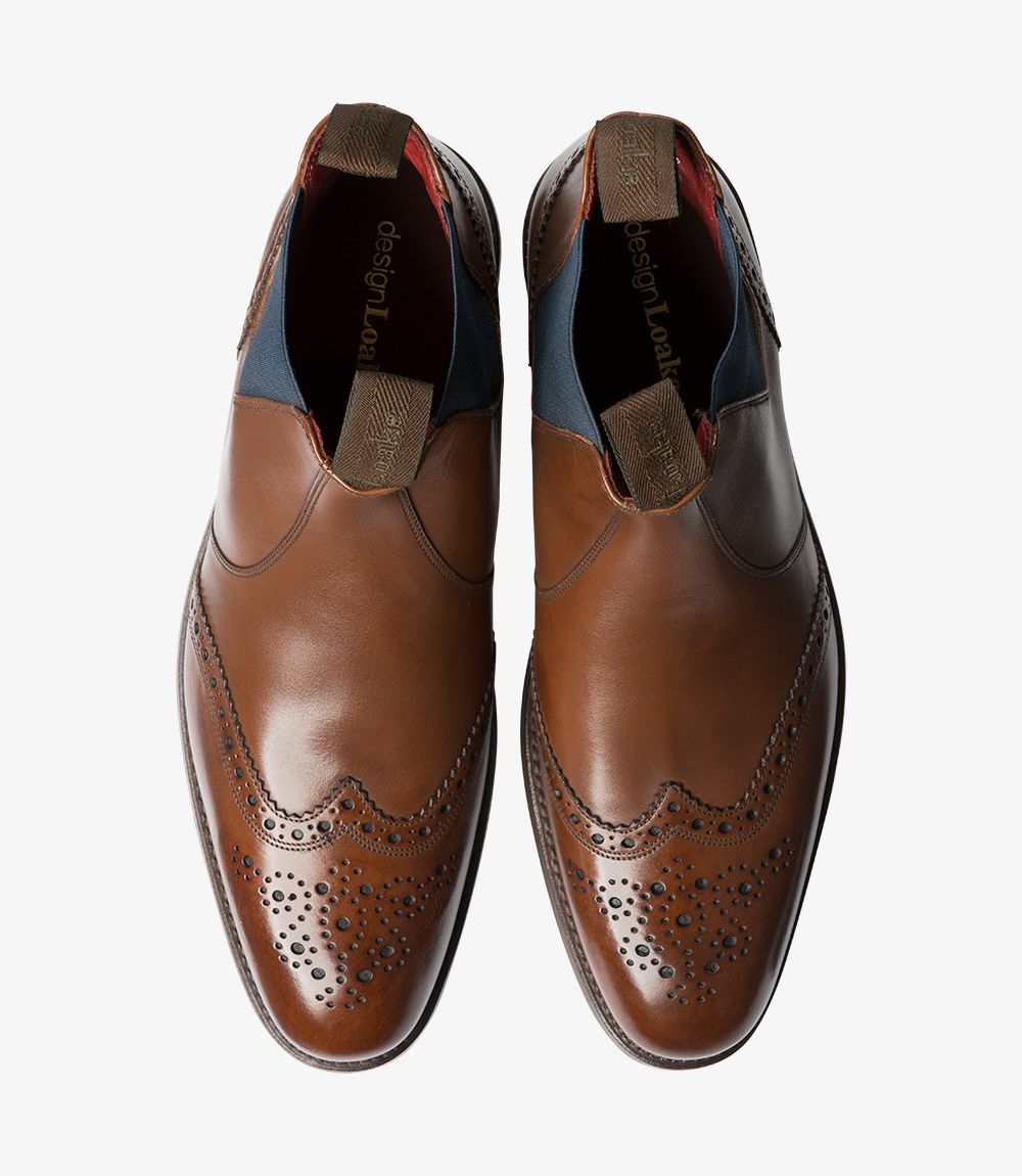 Loake Men's Hoskins Leather Brogue Chelsea Boots Dark Brown
