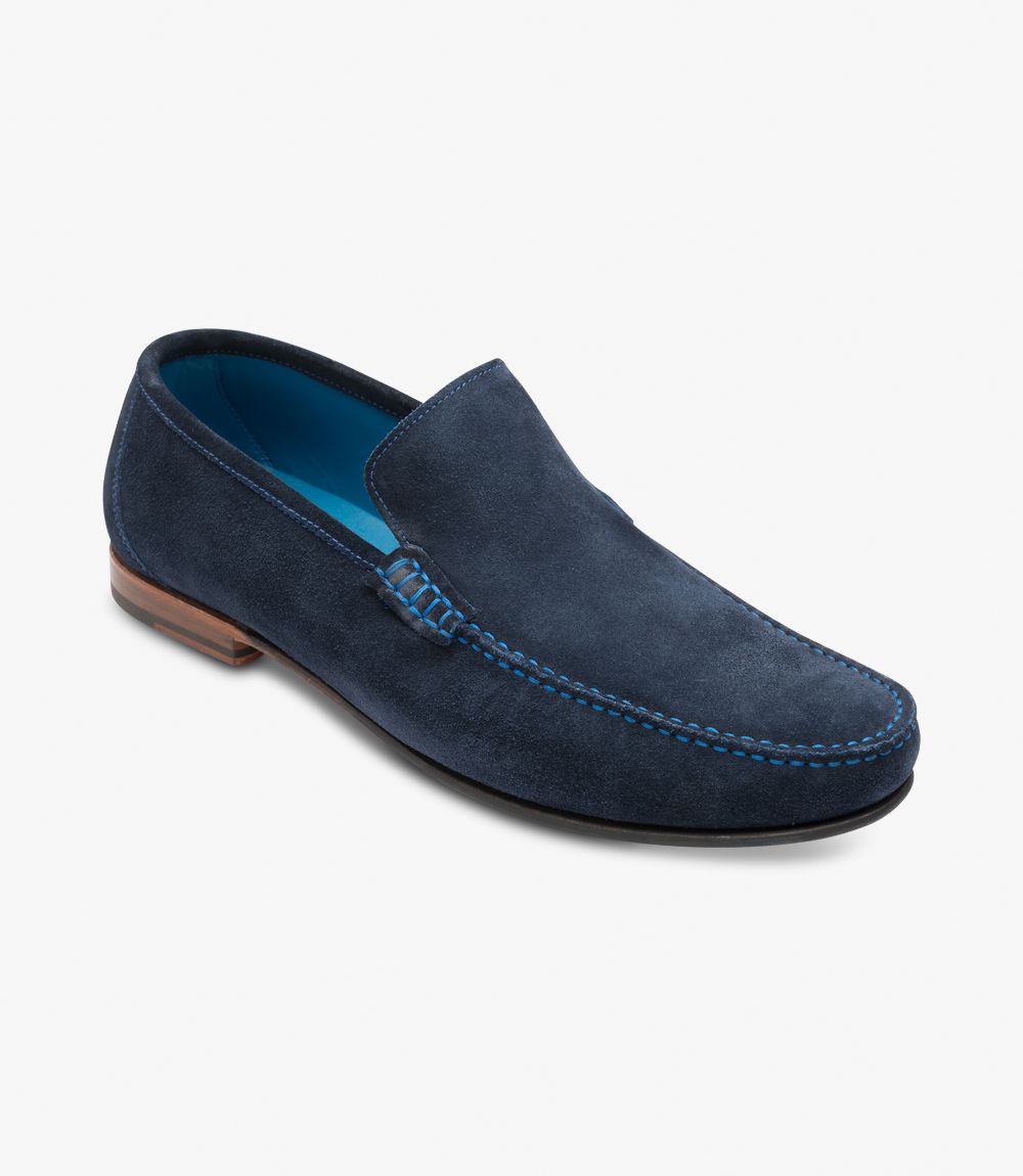 Loake Men's Nicholson Leather Moccasin Shoes Navy Suede