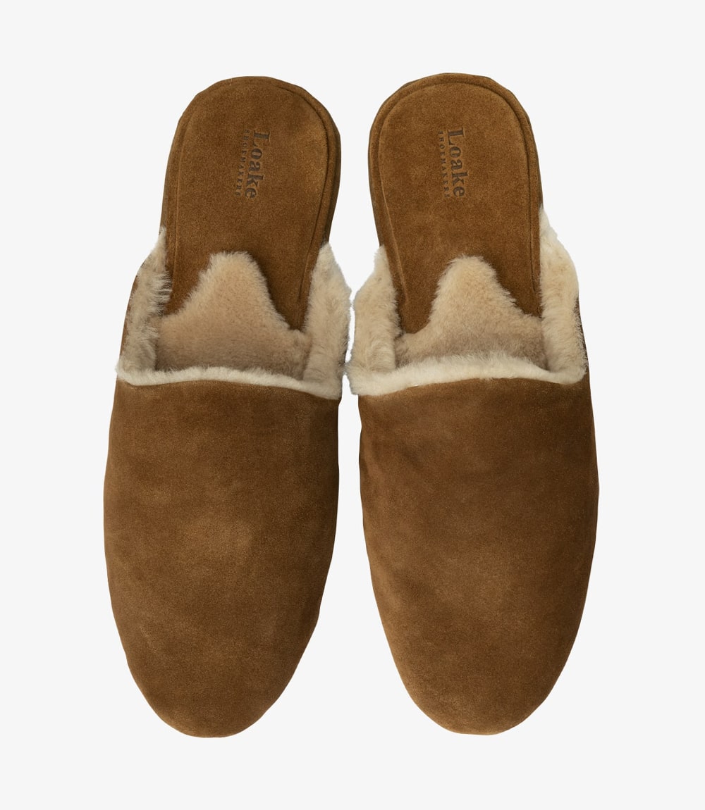 Loake Men's Cavalry Suede Mule Slippers Tan Brown