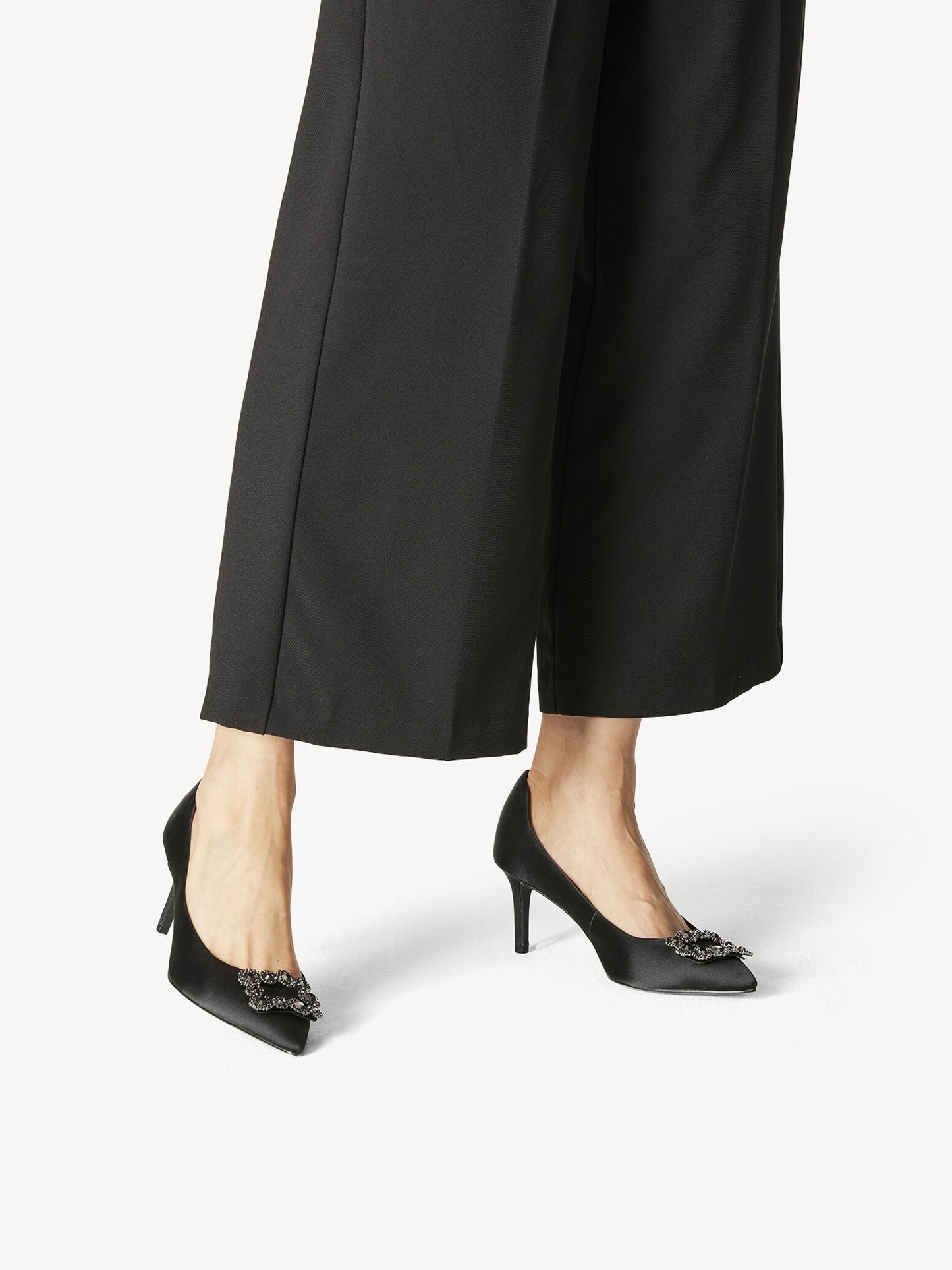 Tamaris Women's 1-22430-20 070 Heel Pumps Shoes Black Satin