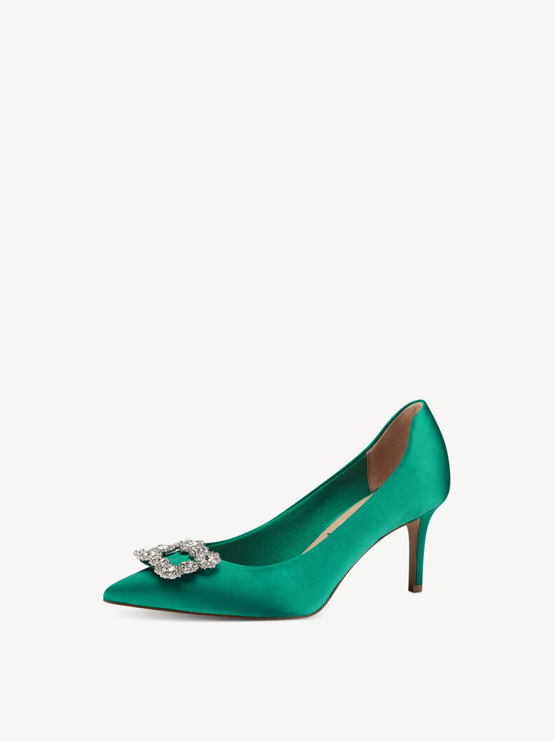 Tamaris Women's 1-22430-20 726 Heel Pumps Shoes Green Satin