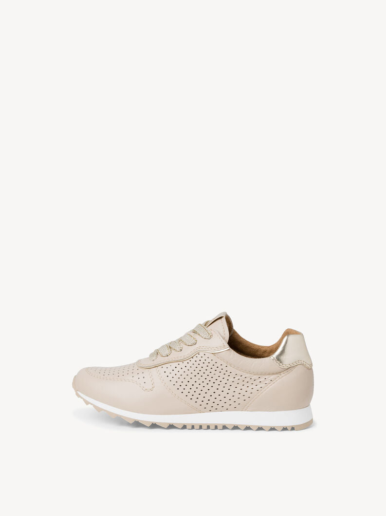 Tamaris Women's 1-1-23614-20 429 Leather Lace-Up Sneakers Cream Lt Gold