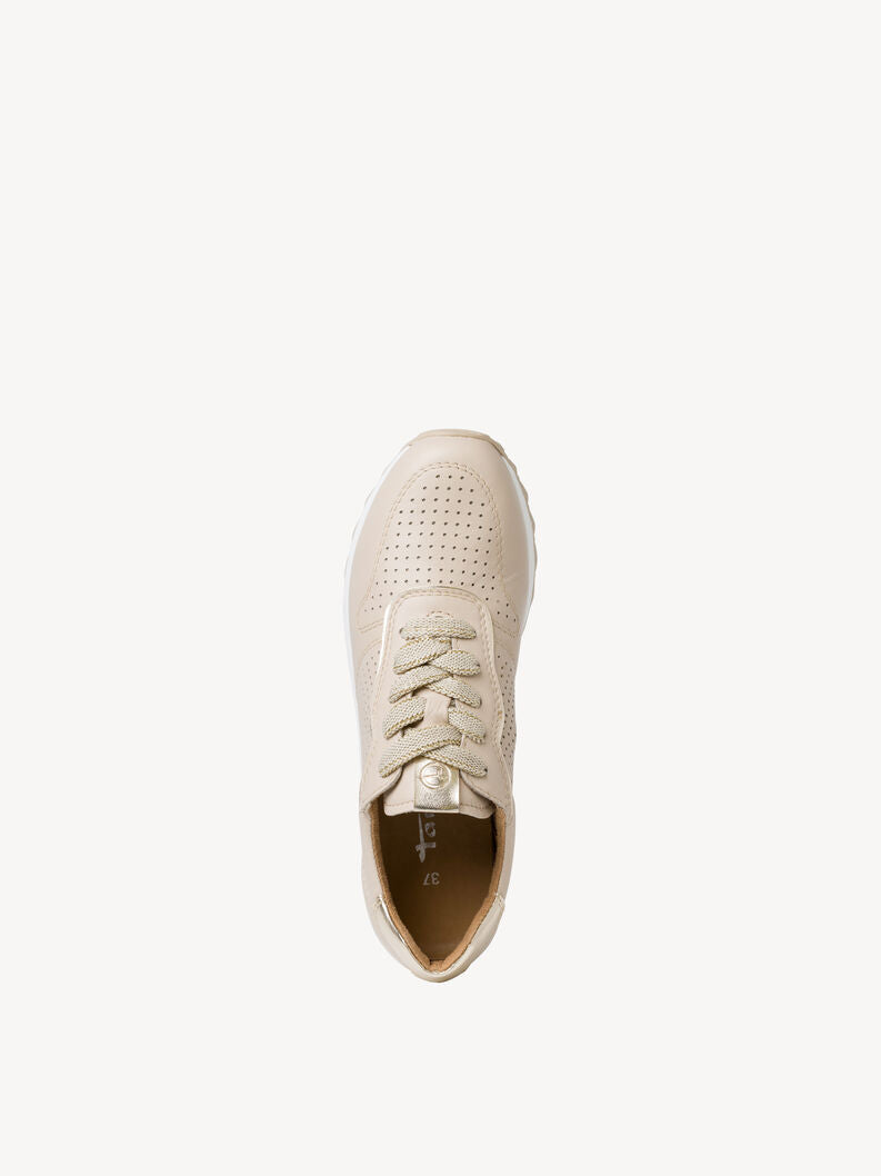 Tamaris Women's 1-1-23614-20 429 Leather Lace-Up Sneakers Cream Lt Gold