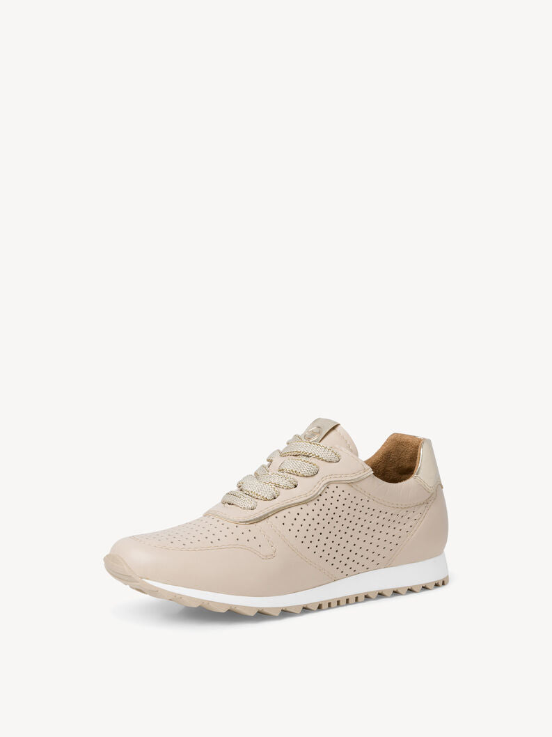 Tamaris Women's 1-1-23614-20 429 Leather Lace-Up Sneakers Cream Lt Gold