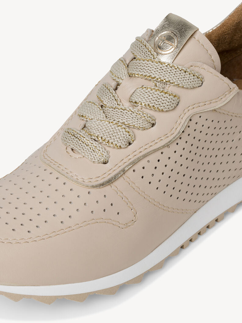 Tamaris Women's 1-1-23614-20 429 Leather Lace-Up Sneakers Cream Lt Gold